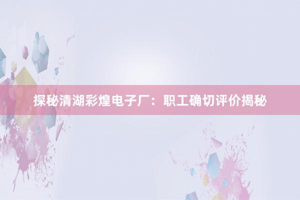 探秘清湖彩煌电子厂：职工确切评价揭秘
